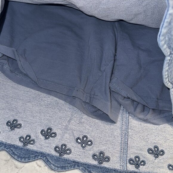 Dream Jeannes Quacker Factory Skort Women’s Lg QVC Scalloped Hem Blue Jean bling - Picture 2 of 3